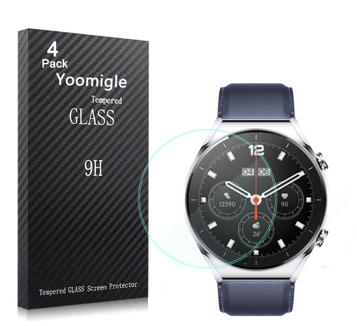 Yoomigle 4 Pack Compatible with Xiaomi Watch S1 Screen Protector Tempered Glass for Xiaomi Watch S1 Smartwatch Screen Protectors Cover Foils Glass Anti-Scratch Anti-Fingerprint No Bubble