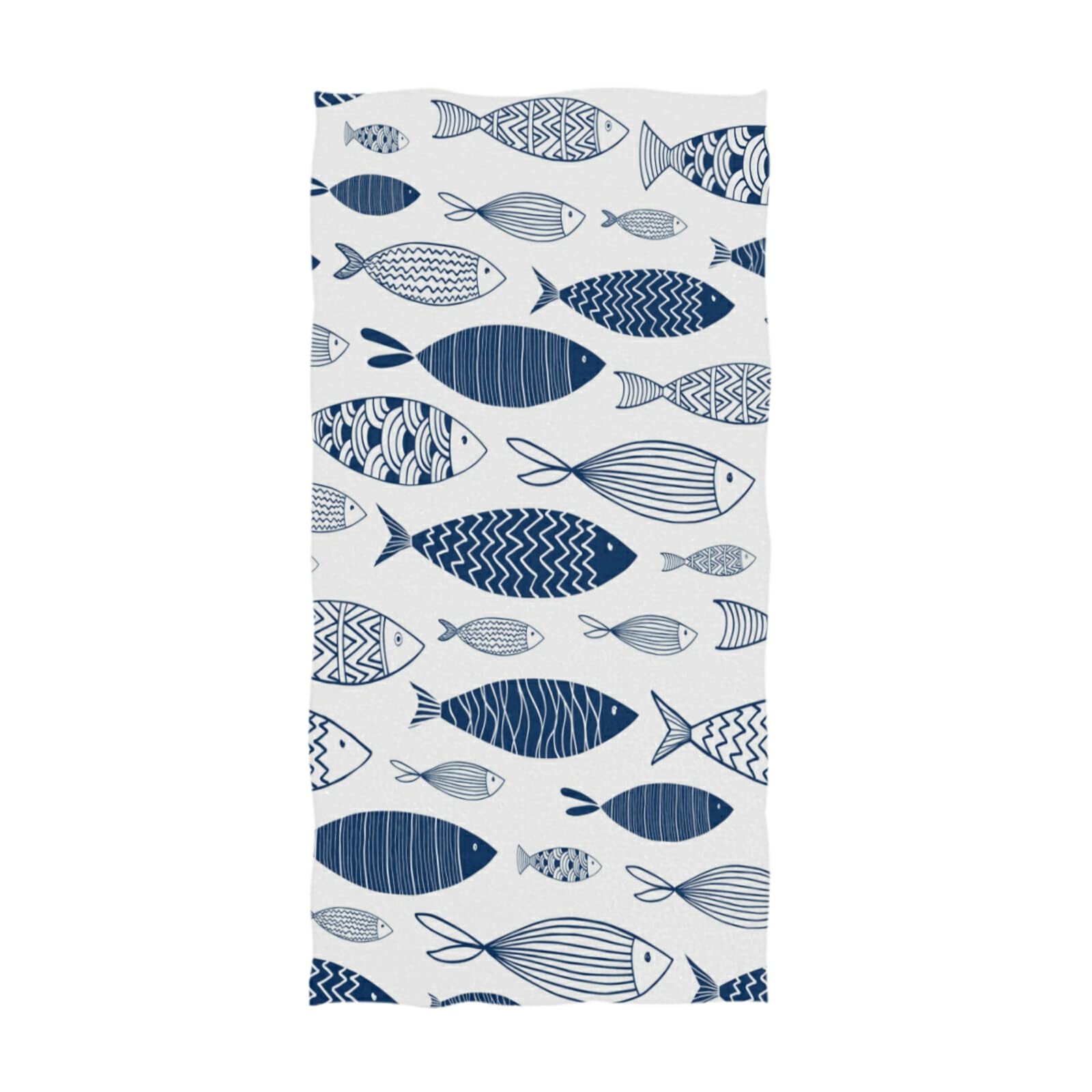 Naanle Trendy Ornamental Fishes Pattern Soft Highly Absorbent Large Decorative Hand Towels Multipurpose for Bathroom, Hotel, Gym and Spa (16 x 30 Inches,Blue White)