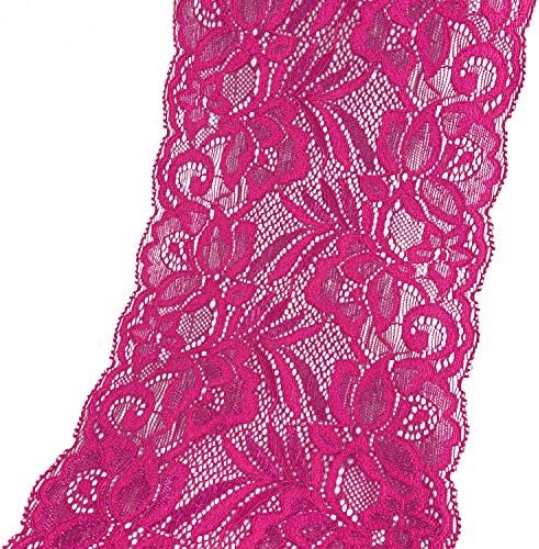10 Yards 5.9" (15CM) Width Stretch Polyester Embroidery Floral Pattern Elastic Lace Trimming DTY Craft Supply Clothing Accessories (Fuchsia)