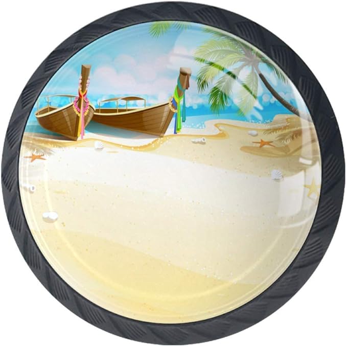 Isla tropical de dibujos animados Perillas de gabinete 4 pcs Round