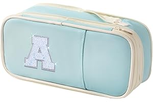 Janhavi Preppy Pencil Case for School Supplies, Initial Large Pink Penicl Case for Nursing Bag, Cute Pencil Pouch Bag for Office,Birthday Gifts for 6 7 8 9 10 11 12 13 Year Old Girls-Blue A