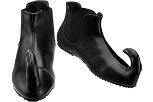 Vinsatin Elf Shoes Christmas Costume Men's Elf Boots The Shoes Adult Black Leather Movie for Holiday Christmas Party