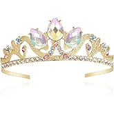 JINSAWW Princess Crown Halloween Cosplay Hair Accessories Girls Tiara Sparkle Gold Crown for Women Girls Birthday Gifts