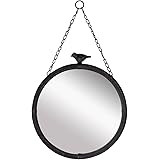 NIKKY HOME 11.25" Vintage Round Metal Framed Wall Mounted Mirror with Bird, in Matt Black