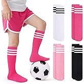 VEKDA 4 Pairs Kids Soccer Socks Toddler Boys Girls Athletic Youth Baseball Socks Knee High Seamless Toe