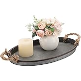 Hipiwe Galvanized Metal Iron Oval Tray with Rope Handle Farmhouse Serving Tray Rustic Industrial Decorative Centerpiece for Coffee Table Weddings and Parties Decor, Large