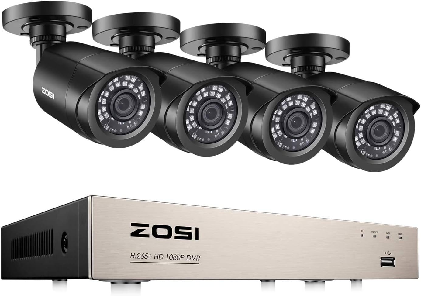 ZOSI 8CH CCTV Camera System, H.265+ 5MP DVR Recorder with 4 x 1080P Outdoor Security Bullet Cameras