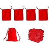 ZAAWUUT 10 Pack Velvet Drawstring Bags,Cloth Jewelry Pouches,Mini Gift Bags for Wedding Party Favors DIY Craft (Red, 2.7x3.5 Inch)