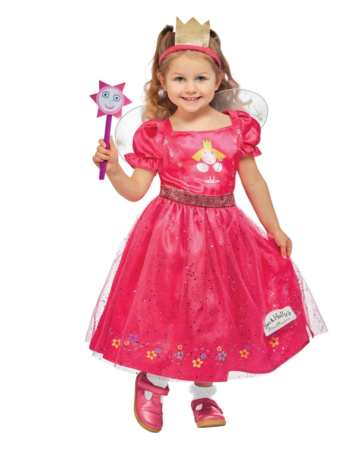 Smiffys Ben & Holly Costume for Kids Includes Dress Wings Wand and Crown Official Ben & Holly Licensed Pink Headband with Gold Crown Perfect for Playful Fancy Dress Parties