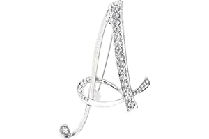 PPhtony 26 Letter Brooch Pins Small Silver Metal Rhinestone Crystal Initial A~Z Alphabet Brooch Lapel Pins for Men Women Girls Boys Birthday Christmas Wedding Gift