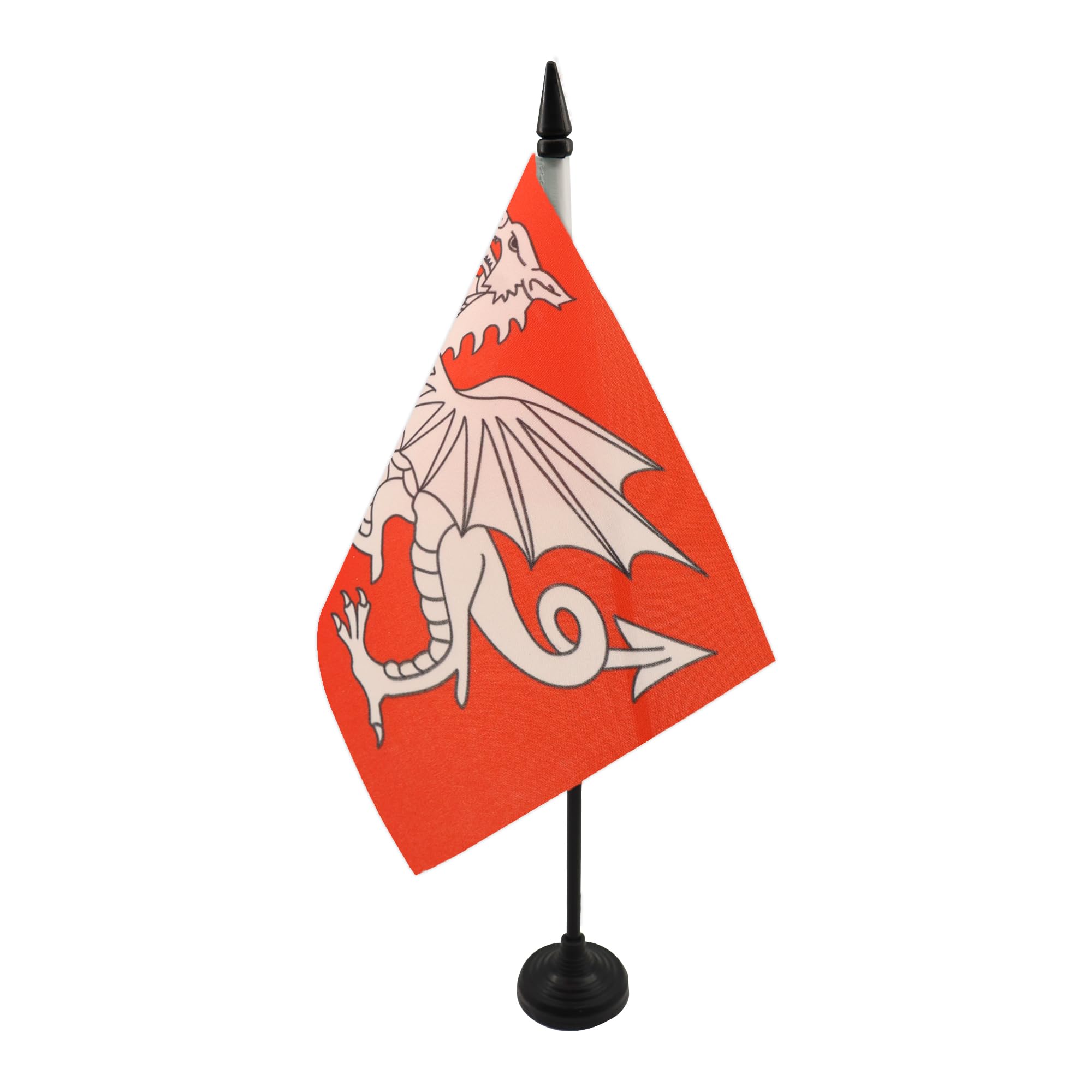 AZ FLAG English White Dragon Table Flag 5'' x 8'' - England Office Decoration 100% Polyester 21 x 14 cm - Mini Desk Flag with Pole and Black Plastic Base