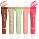 5 Pack Summer Special Lip Balm Butter Set, Tinted Lip Gloss for Women | Shea butter and avocado oil formula in vanilla, mint, iced coffee, cake and pink guava scents for smooth non-sticky shine