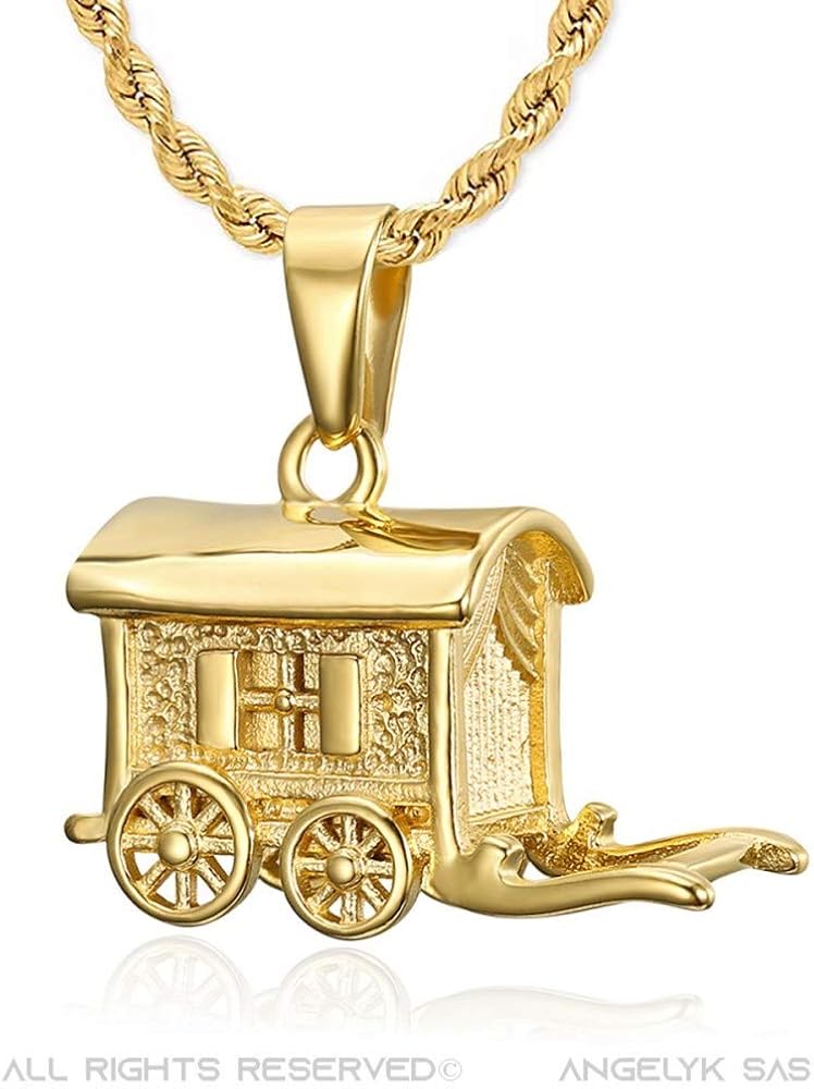 BOBIJOO JEWELRY - Pendant Necklace Trailer Verdine Caravan Travellers Gypsies Steel Gold Plated Chain, See Description - Image 3