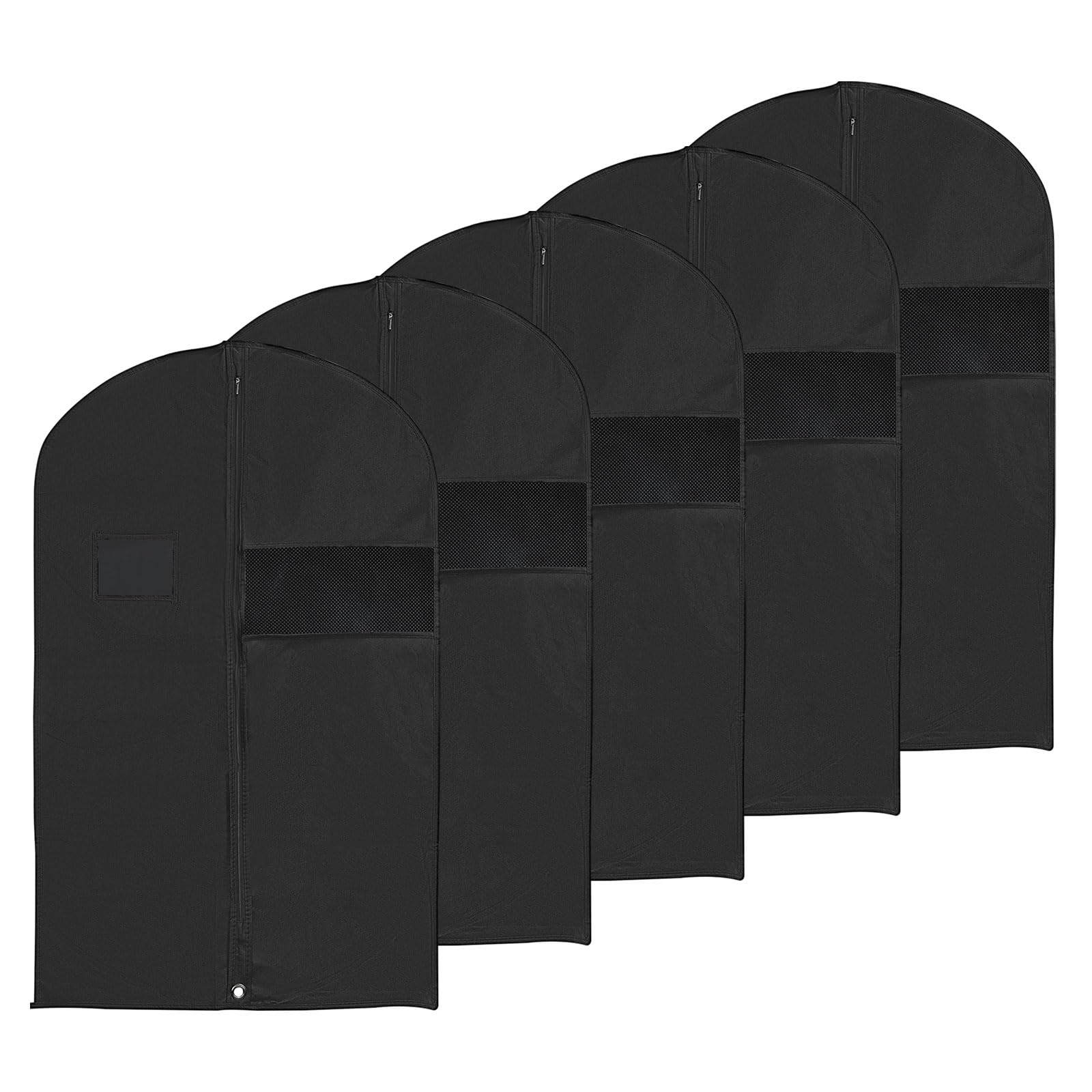 PATIKIL 31" Garment Bag, 5 Pack Breathable Suit Bag for Storage Hanging Clothes Dustproof Garment Covers for Suits Coats Dresses, Black
