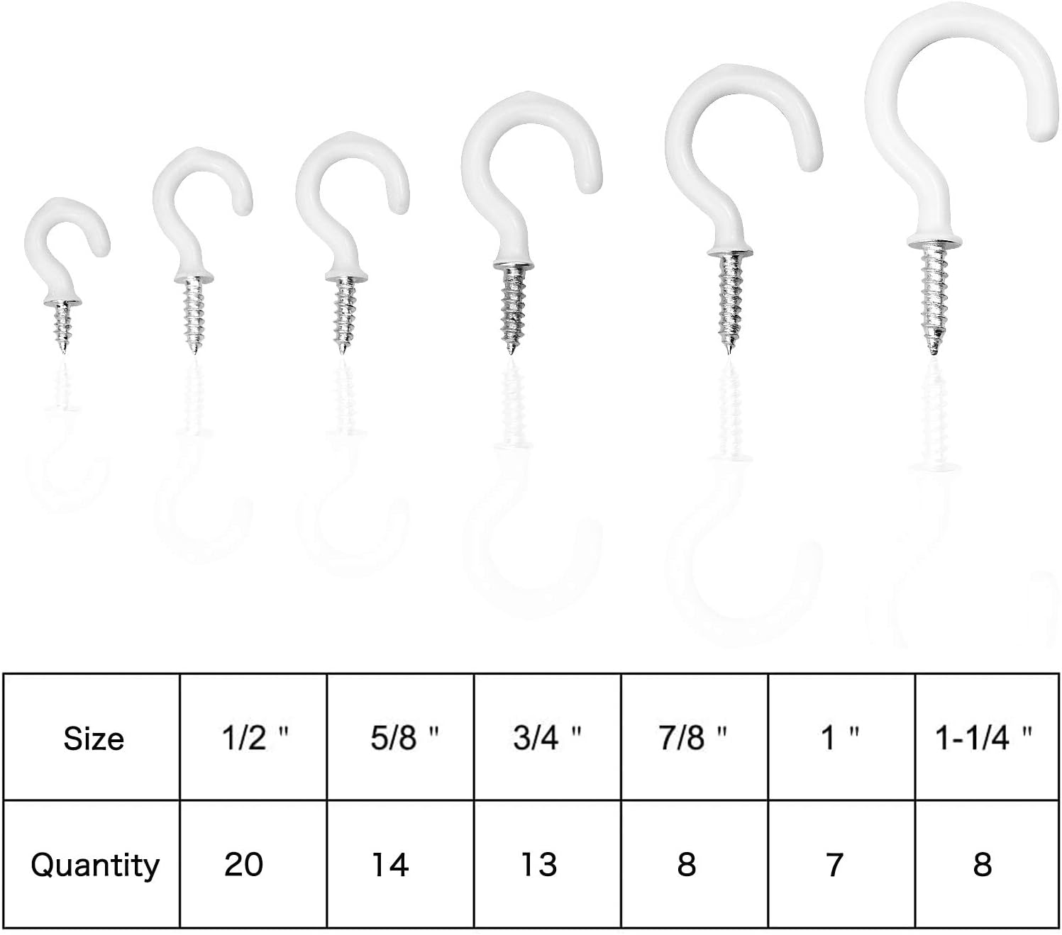 70 Pcs Set Small White Cup Hooks, Screw in Hooks, Coated Screwin