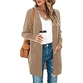 SUEANI Women's Open Front Casual Long Sleeve Knitwear Classic Sweaters Cardigan with Pockets