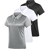Women's Polo Tee Dry Fit Golf Shirt Moisture Wicking Short Sleeve Sport Activewear Golf Polo Tops Collar with Buttons Workout