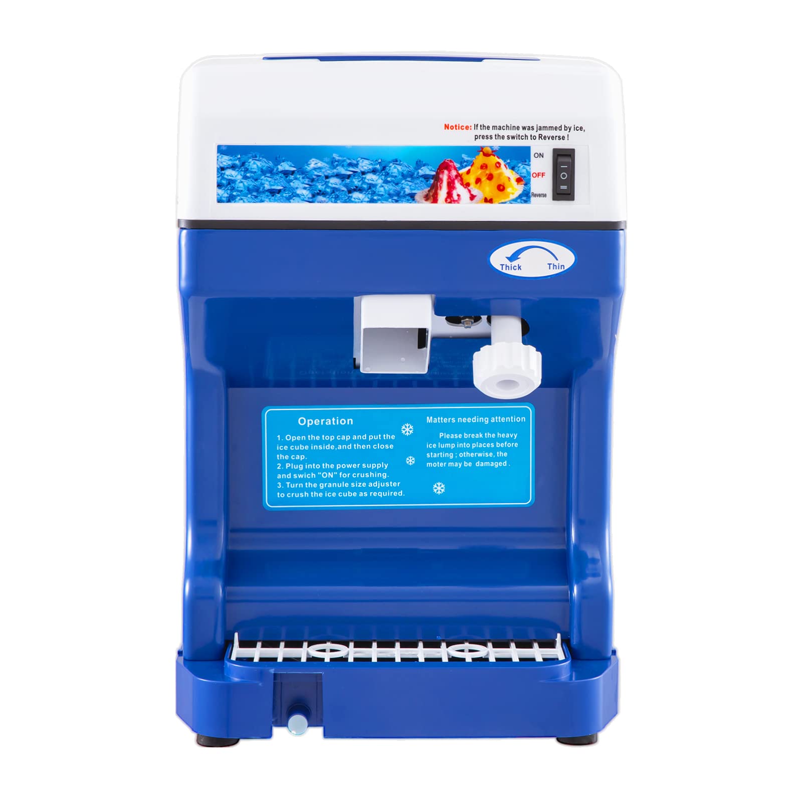 VEVOR 110V Electric Shaved Ice Machine 500W Snow Cone Maker Tabletop w/Adjustable Ice Texture, Ice Shaving Machine 265LBs/hr for Home and Commerical Use