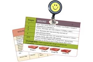 MOMOZEE Wound Care Nurse Reference Badge 2 Cards - Wound Assessment & Dressing, Pressure Injury Risk Factors, Pressure Injury Prevention - Wound/OSTOMY Nurse, Nursing Student Clinical