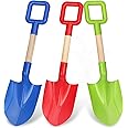 16'' Long Kids Beach Shovels Sand Spade Toys Gardening Tools with Wooden Handled, ABS Plastic Sturdy Scoop for Shoveling Digging Sand Snow Sandbox Backyard Summer Travel (3PCS - Blue Green Red)