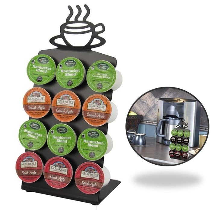 Texas Deluxe Gift Style K-Cup Display Steel Rack 12 Coffee Pods Holder with Anti-Skid Rubbers - Black