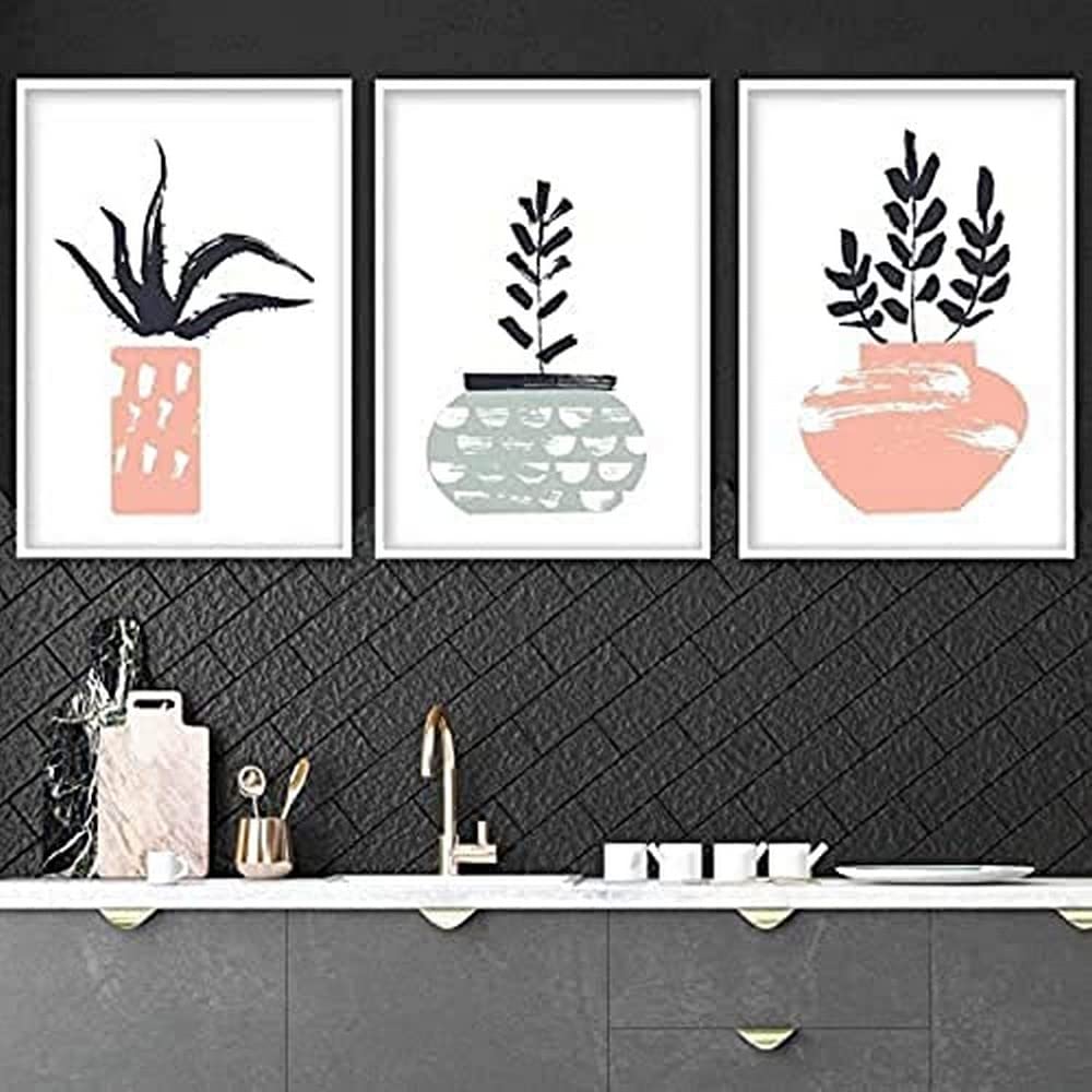 Artze Wall Art Abstract Cactus Art Prints 3-Piece Set, 30 cm Width x 40 cm Height, Pink/Green