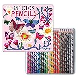 eeBoo Colored Pencils in Butterflies and Flowers Tin Case, Set of 24