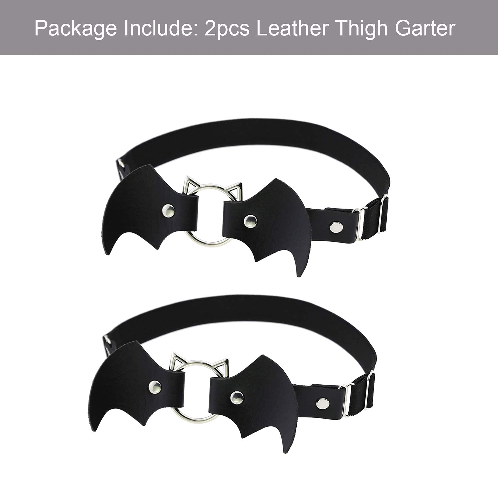 alisikee 2pcs Adjustable Leather Leg Garter, Bat-Shaped Elastic Punk Thigh Garter for Women and Girls
