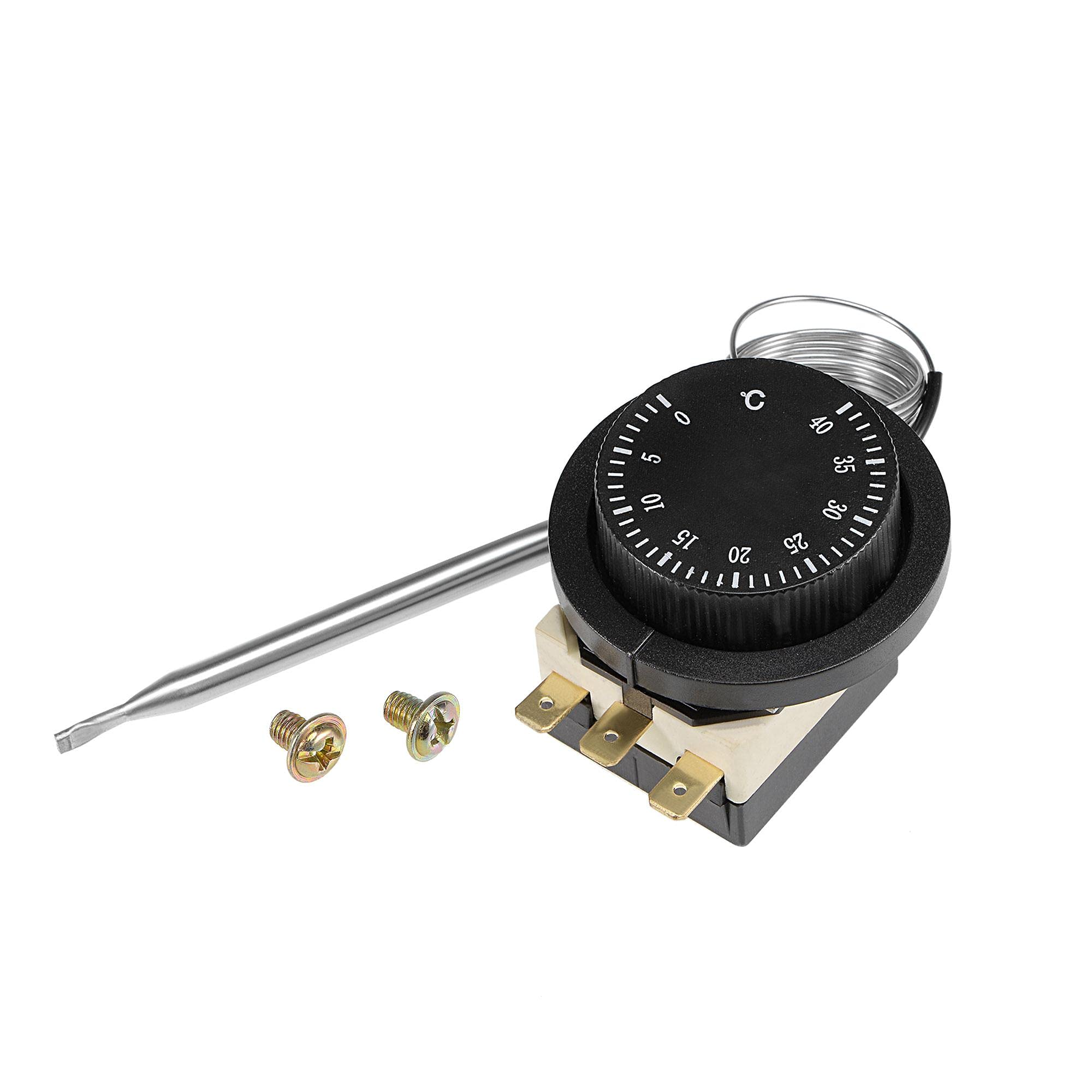 sourcing map 1NO 1NC 250/380V 16(2) A 0-40C Temperature Control Switch Capillary Thermostat for Oven Refrigerator Heater, 1.5m Length, with 2 Screws