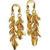 Elrcryon Gold Leaf Earrings For Women Elegant 22K Gold Plated Leaf Dangle Drop Tassel Earrings Bohemian Statement Jewelry for Party/Evening Wear Gift for Birthday Xmas
