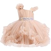 IDOPIP Toddler Baby Flower Girls Sequin Bowknot Tutu Dress Princess Pageant Wedding Birthday Party Backless Ruffle Tulle Gown