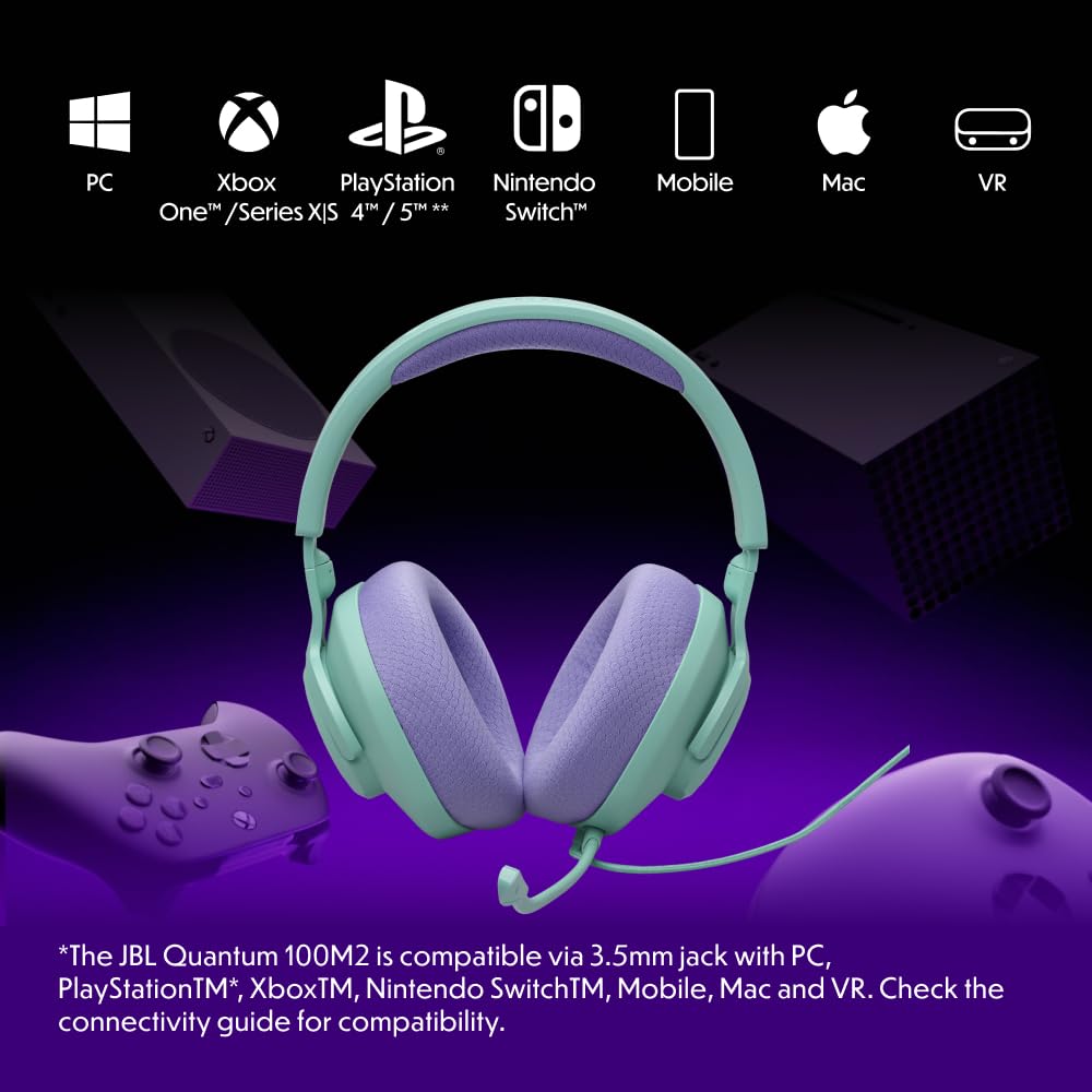 JBL Quantum 100M2 Kabelgebundenes Over-Ear Gaming Headset mit JBL QuantumSOUND Signature, 3,5-mm-Klinke, Multi-Plattform-Kompatibilität und abnehmbarem Mikrofon mit Stummschaltungsoption, Cyan 3