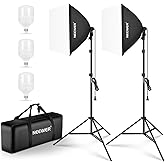 NEEWER 700W Equivalent Softbox Lighting Kit, 3Pack UL Certified 5700K LED Lighting Bulbs, 24x24 inches Softboxes with E26 Socket, Photography Continuous Lighting Kit Photo Studio Equipment