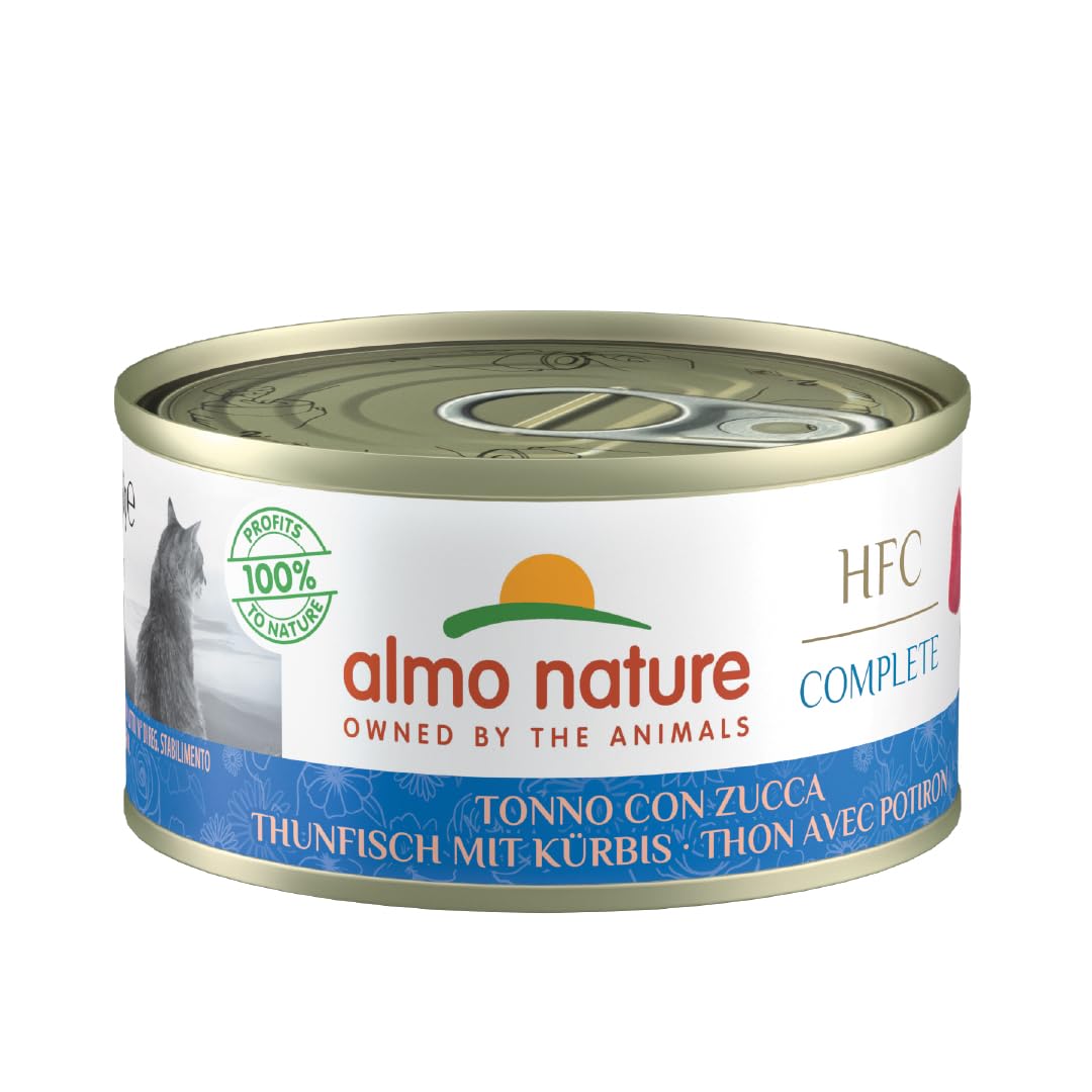 Almo Nature HFC Complete - Wet Cat Food for Adult Cats - Tuna and Pumpkin - Human Grade, Gluten Free, Monoprotein - 70g, Pack of 24