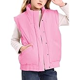 EGOCKAL Girls' Winter Puffer Vest Cute Sleeveless Button Outerwear Coats Water Resistant Warm Quilted Jacket 5-14Y