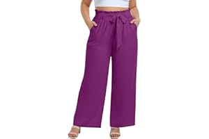 Womens Plus Size Capri Pants Wide Leg High Waist Tie Knot Pants Casual Palazzo Trousers with Pocket