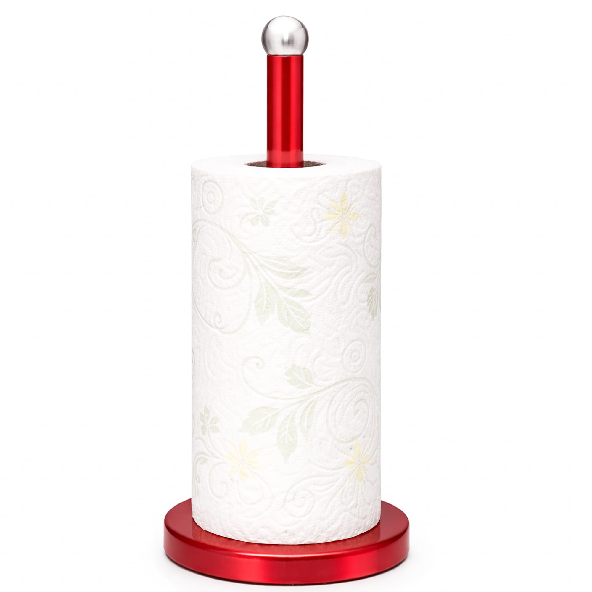 Innoteck Freestanding Kitchen Paper Towel Holder – Stable Non-Slip Base, Premium Stainless Steel – Fits Large-Sized Rolls, Modern Vertical Design – Red