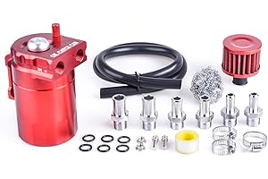 ZHSYMX Universal 300ml Aluminum Baffled Oil Separator Catch Can Kit with Air Filter 10MM 12MM 15MM Fitting Red