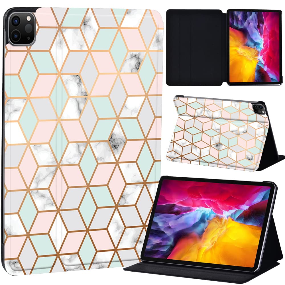 PU Leather + hard shell Ultra slim lightweight Folio Flip Tablet Stand Smart Cover Case Fit iPad Air 4 10.9" (2020) / iPad Pro 11" (2018 2020 2021) (geometric marble)