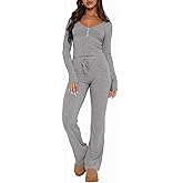 FWBBG Womens 2 Piece Lounge Sets Long Sleeve Crop Tops V Neck Flare Pants Set Fall Y2k Casual Outfits