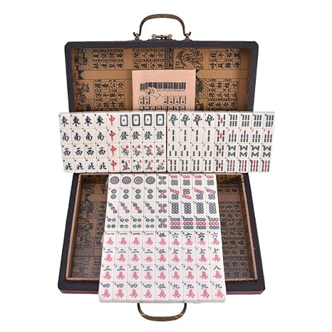 2027-1 English Mahjong Set - Luxuriöses Mahjong Club Spiel mit Retro Lederbox unterwegs tragbare Mahjong Brettspiele