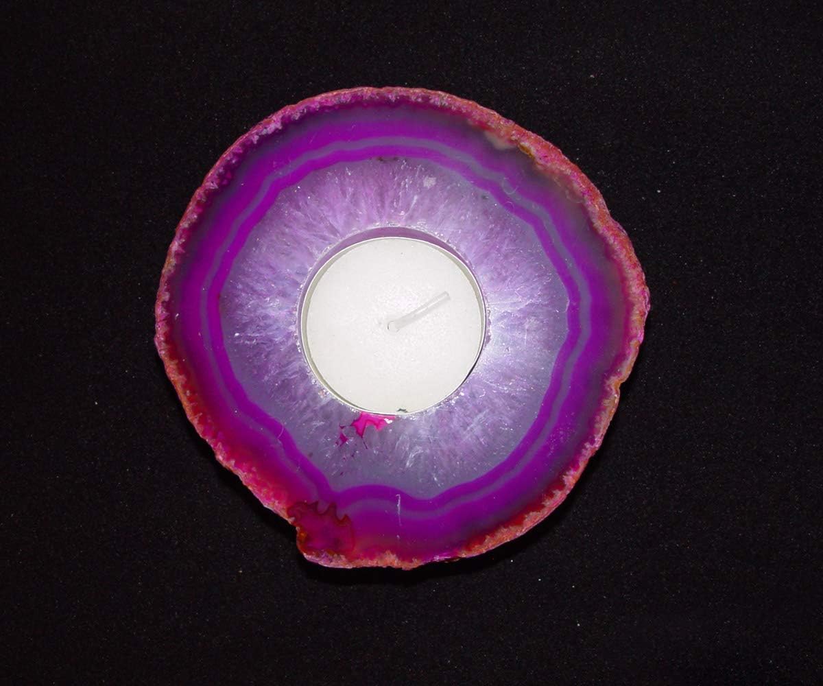Pink Agate Slab Tea Light and Candle Holder. Natural Stone Dyed Pink. AAA Quality Candle Holder Genuine and Natural Stone Dyed in Pink Colour.