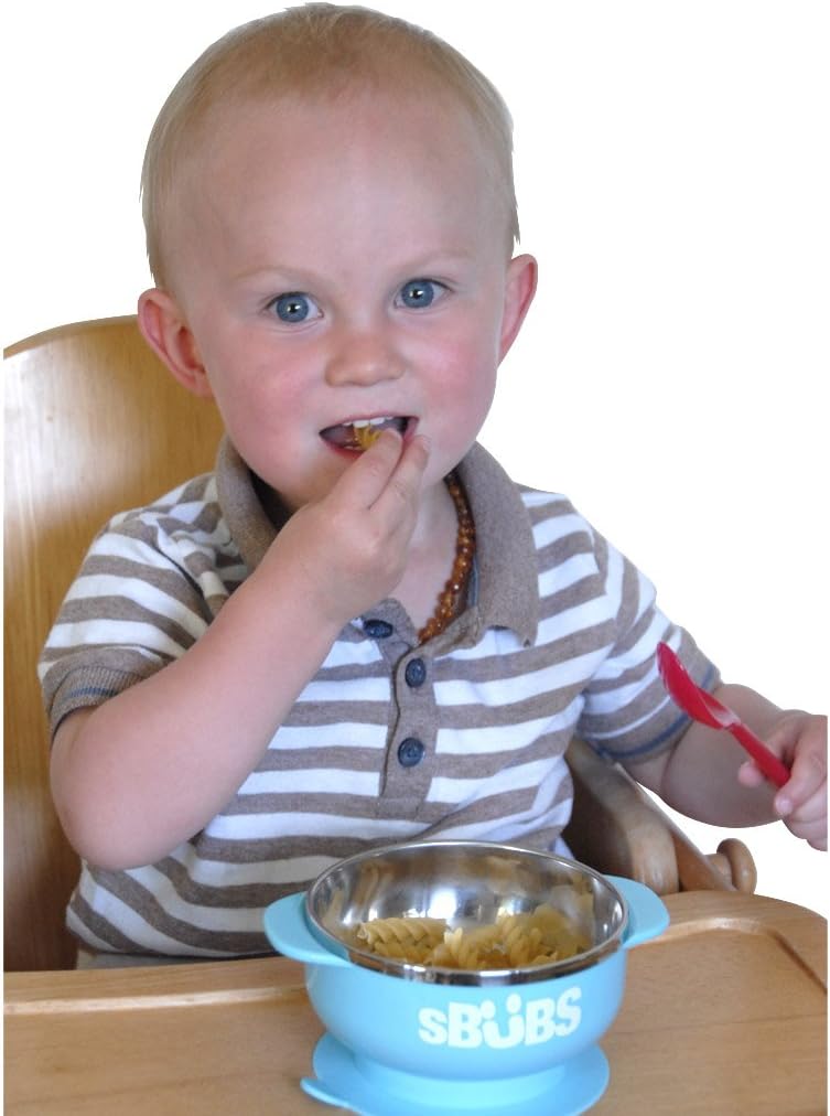 Baby Suction Bowl with Secure Lid Perfect for Weaning, Stainless Steel Feeding Bowls for Babies & Toddlers Keeps Food Warm (Blue)