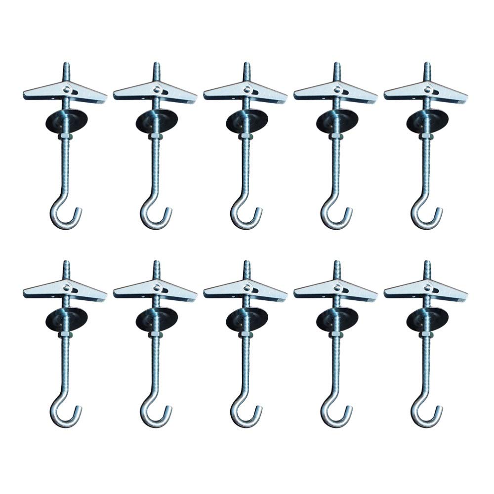 JINXM 10 Ceiling Hooks, Plasterboard Mount Spring Toggle Wing Bolt Hooks for Hanging Plants & Fixing Anchors