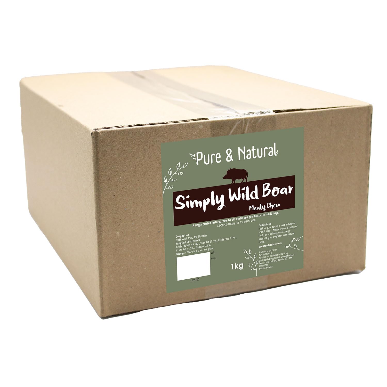 Pure & Natural Wild Boar Meaty Sticks - 100% Natural Dog Treats for Small to Large Dogs, Grain Free Dog Treats for Puppies & Seniors - 1kg Bulk Box — image 1