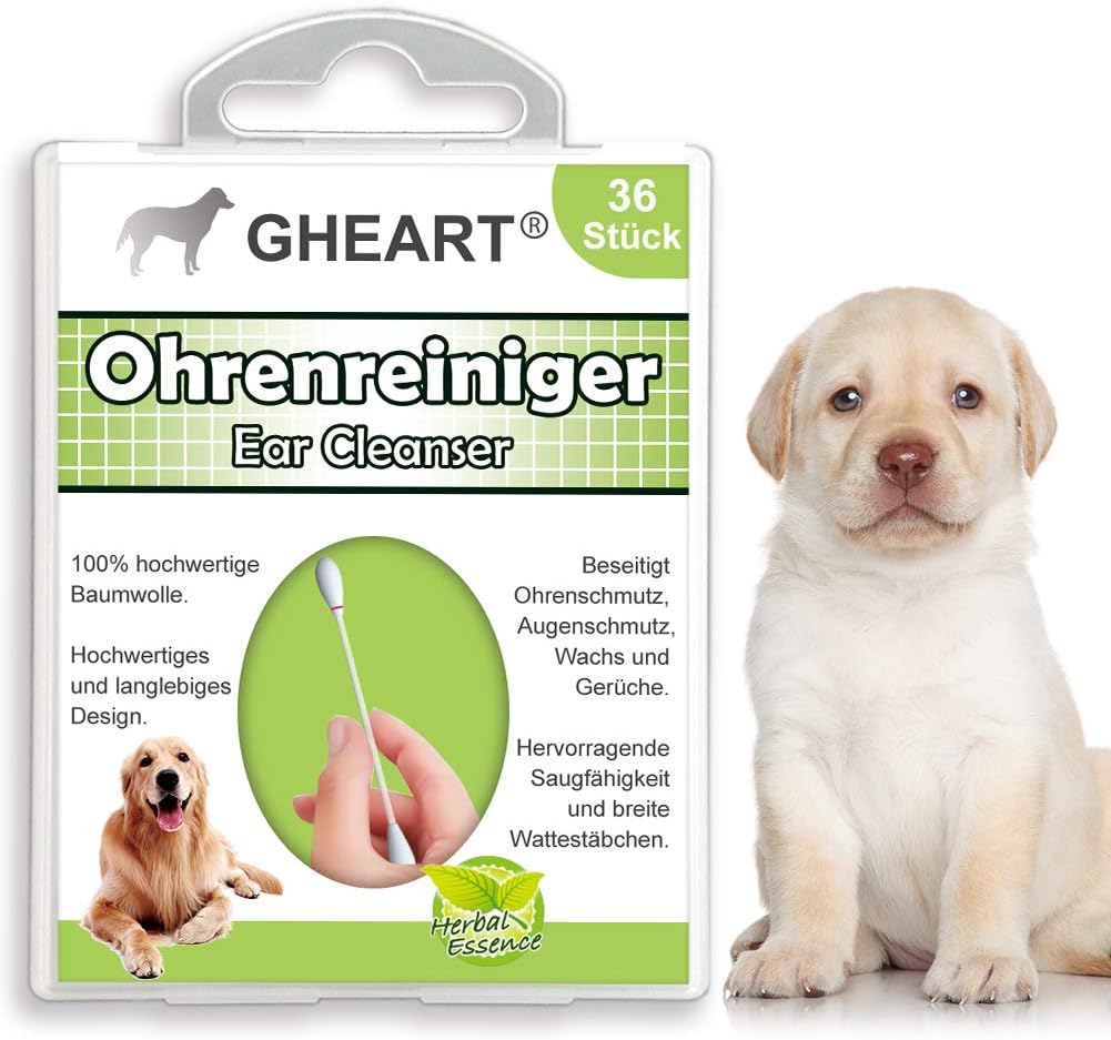 GHEART Ohrenpflege Ohrstäbchen für Hunde Katzen, 36 Stück, Enthält Aloe