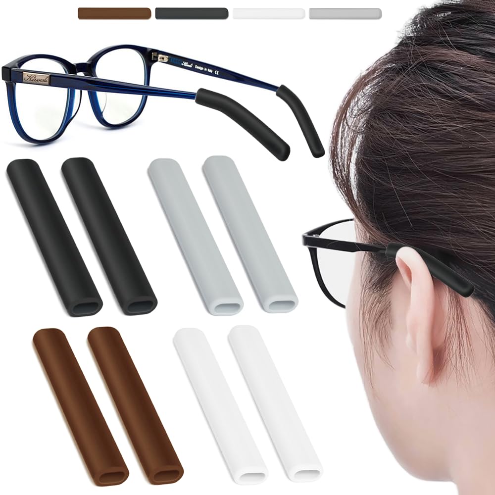 Photo 1 of 4 Pairs Silicone Glasses Ear Cushion, Eye Glasses Ear Grippers Anti Slip, Glasses Ear Grips Non Slip, Eyeglass Ear Cushions for Pain, Temple Sleeves Tips Ear Pads for Glasses Slip Preventer Multicolor