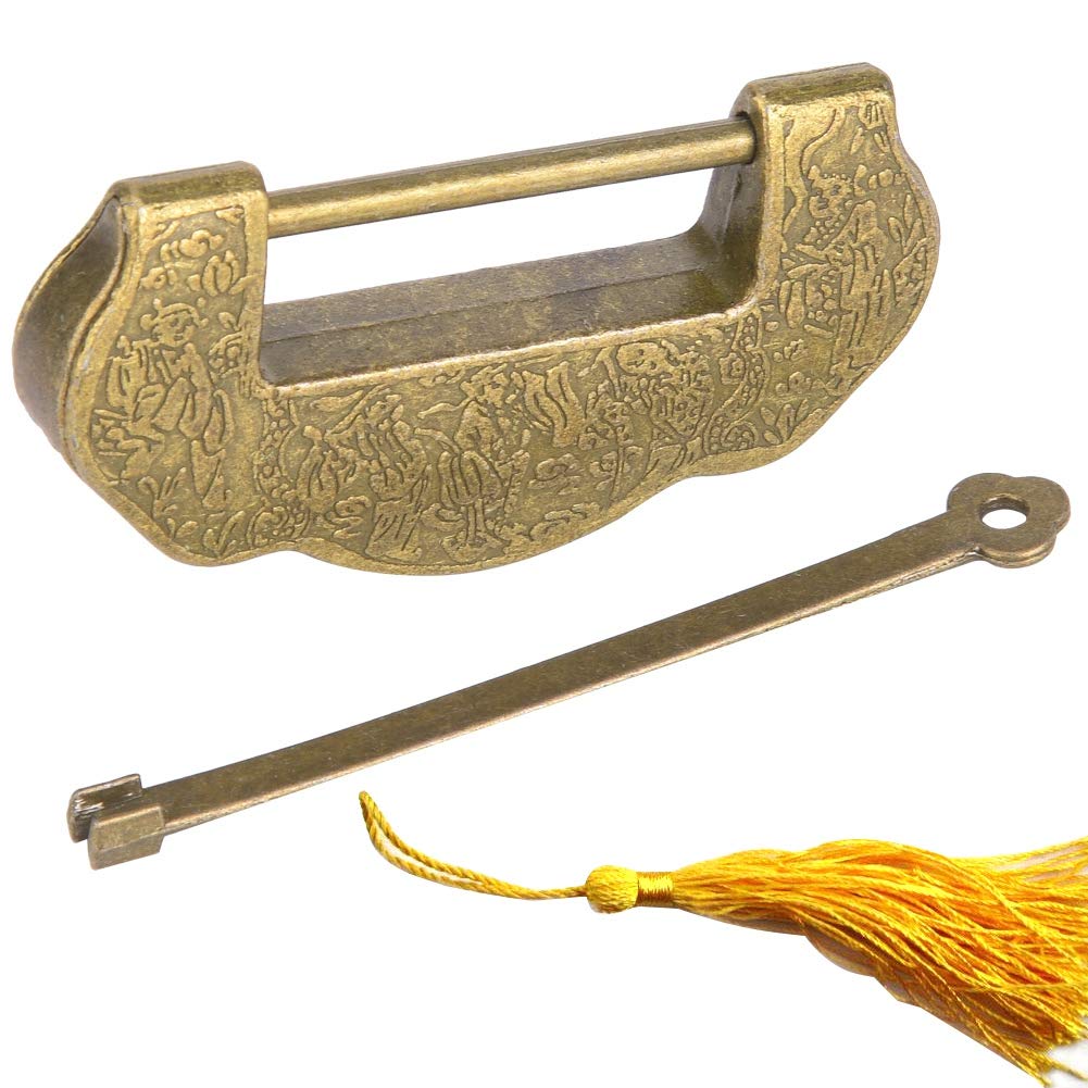 Vintage Chinese Style Padlock, Zinc Alloy, 2.9-inch Antique Lock with Key for Cabinet, Jewelry Box, Storage Furniture, Retro Decorative Security Hardware