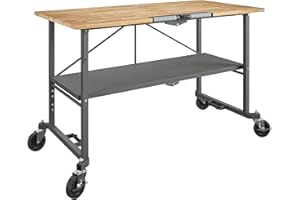 COSCO SmartFold Butcher Block Portable Workbench/Folding Utility Table (Gray Steel Frame)