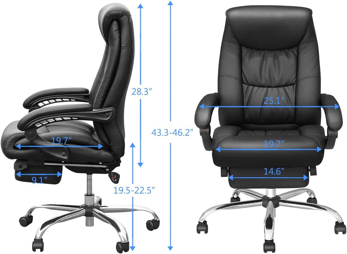 Duramont Reclining Leather Office Chair - High Back Executive Chair - Thick Seat Cushion - Ergonomic Adjustable Seat Height and Back Recline - Desk and Task Chair: Furniture & Decor